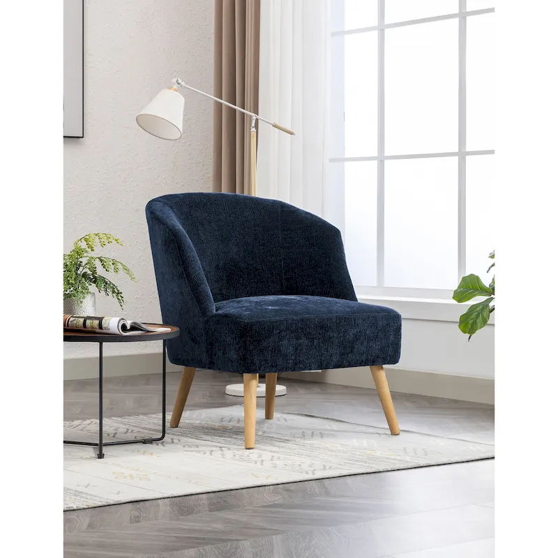 Blue Corduroy Barrel Accent Chair, Single Seat, Rubberwood Legs