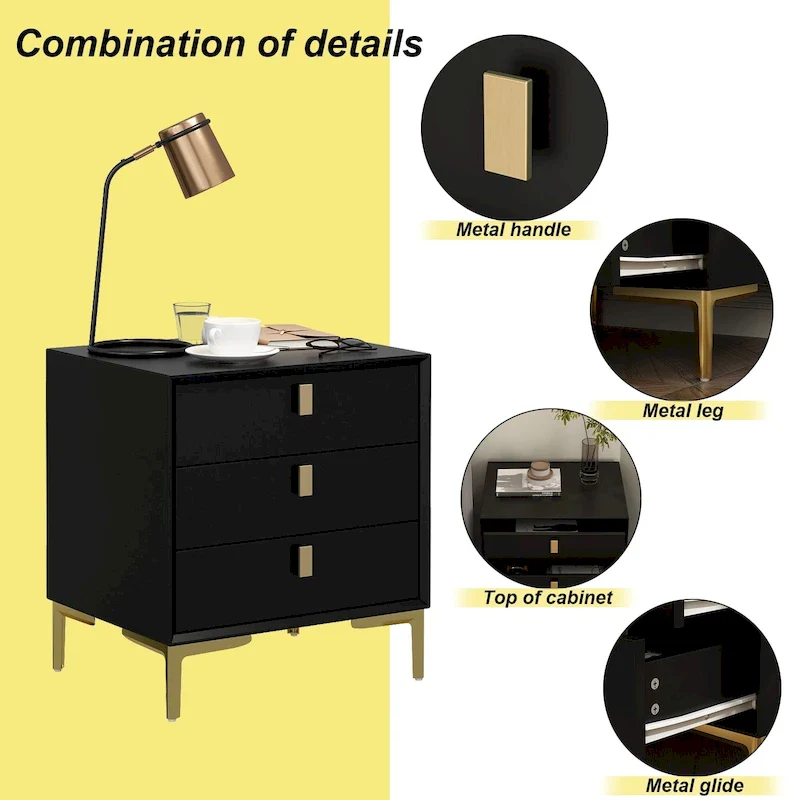 Natural Mid-Century Modern 3-Drawer Nightstand Bedside Table
