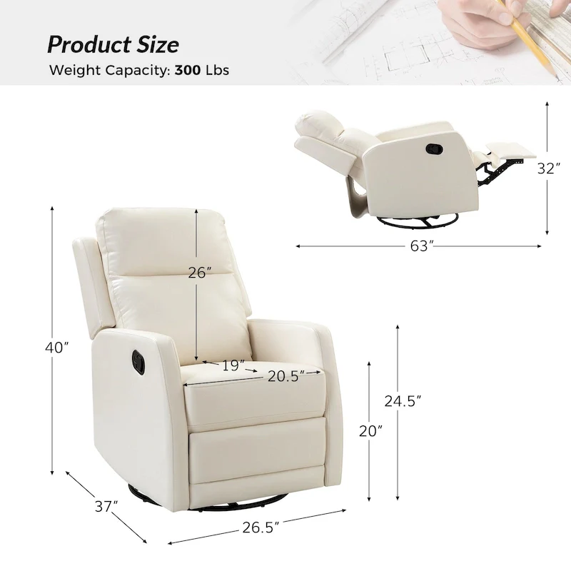 Modern Faux Leather Manual Rocking Swivel Recliner with Wingback