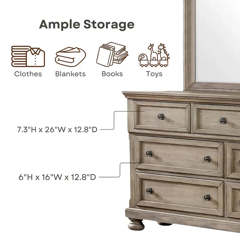 Transitional Grey Wood 3-Piece Storage Sleigh Bed, Nightstand and Dresser