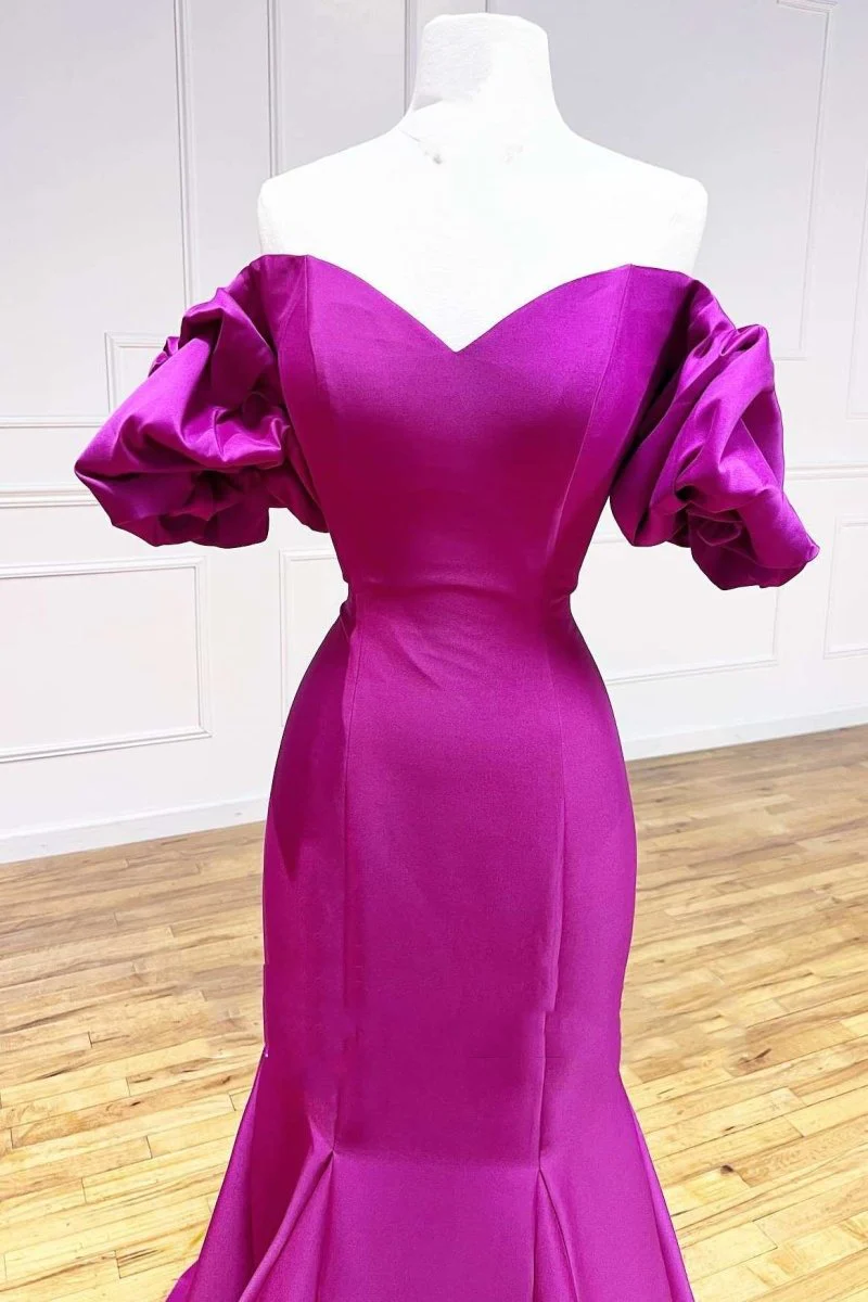 Magenta Satin Strapless Trumpet Long Prom Dress