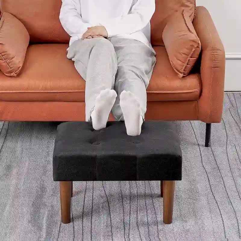 2 Pcs Small Foot Stool Ottoman, Linen Ottoman Foot Rest with Legs, Rectangle Upholstered Footrest