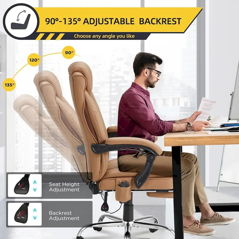 Ergonomic Heated Executive Office Chair with 2/4/6-Point Massage, Retractable Footrest, and PU Leather