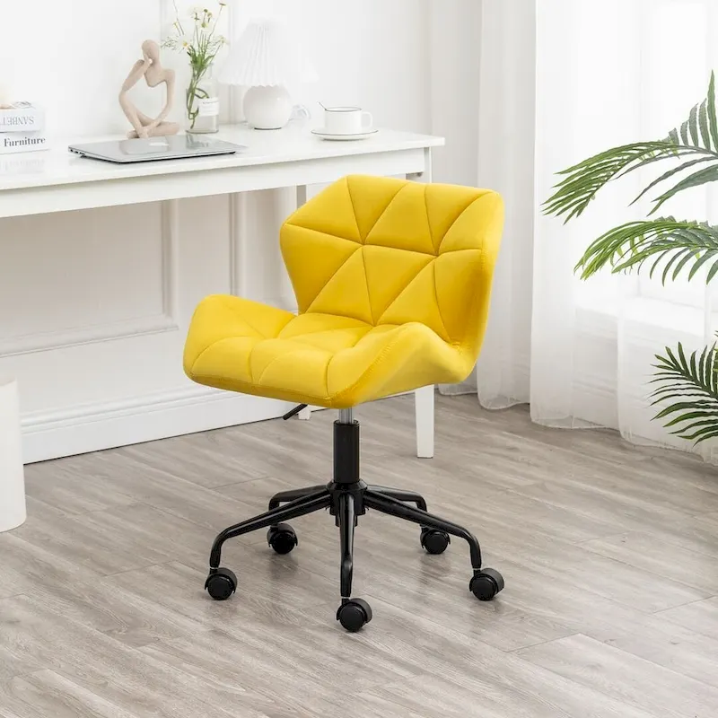Diamond Tufted Armless Adjustable Swivel Home Office Chair