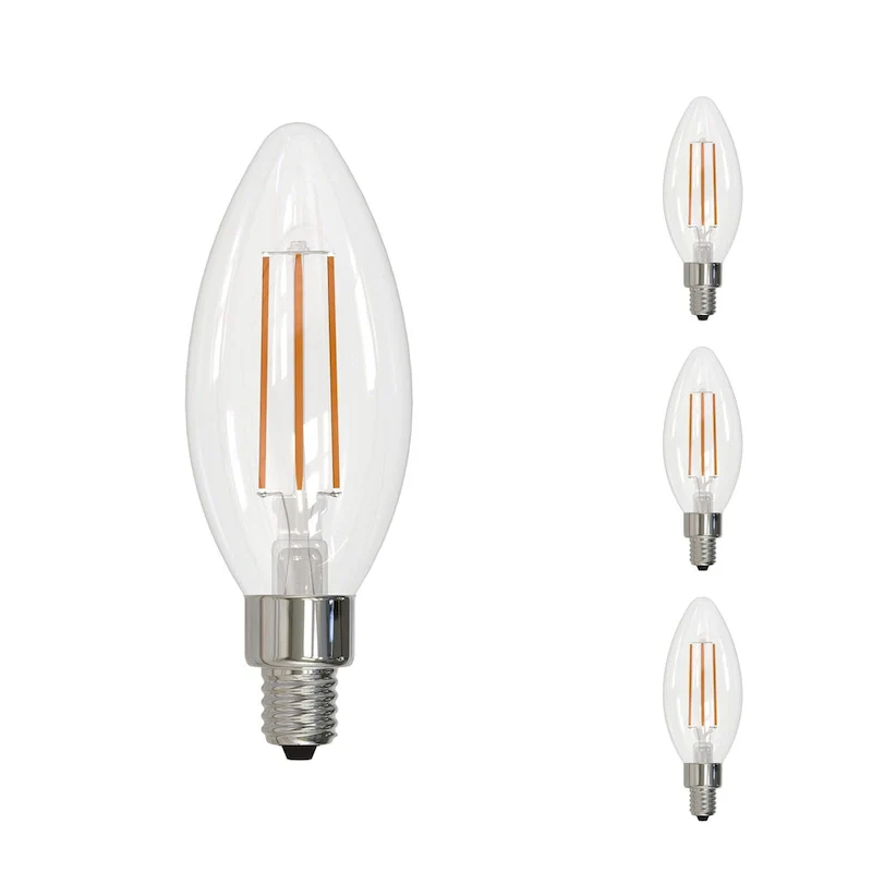 Bulbrite LED Filament Pack of (4) 6.5 Watt Dimmable B11 Light Bulbs with a Clear Finish and Medium (E26) Base - Warm White Light