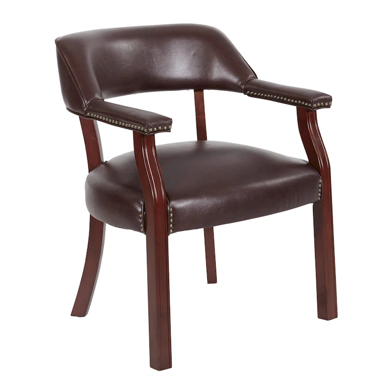 Oxblood Vinyl Visitor's Chair with Mahogany Frame