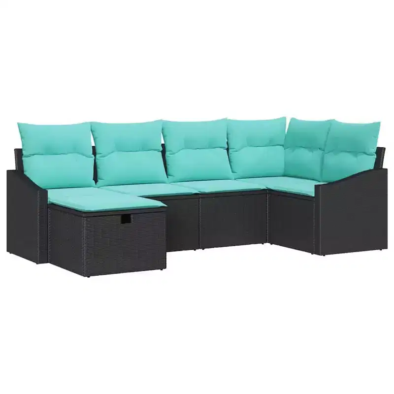vidaXL Garden Sofa Set with Cushion 6 pcs Black Poly rattan - Black without table Blue
