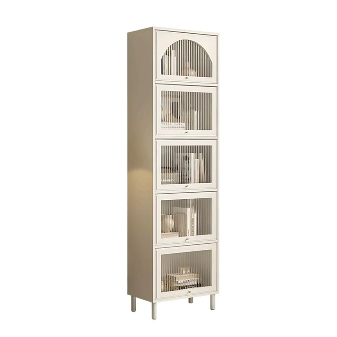 3-5 Shelves White Glass Display Cabinet with Flip Cover