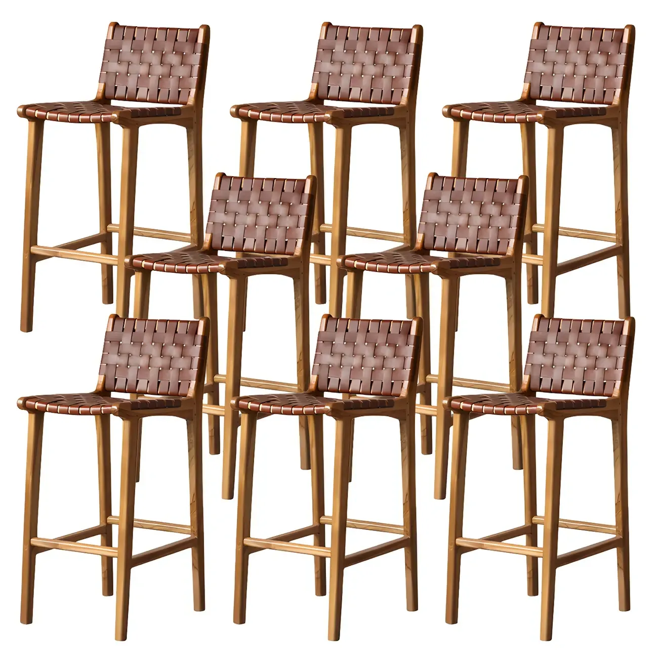 Rustic Reddish Brown Wooden Woven Bar Stool