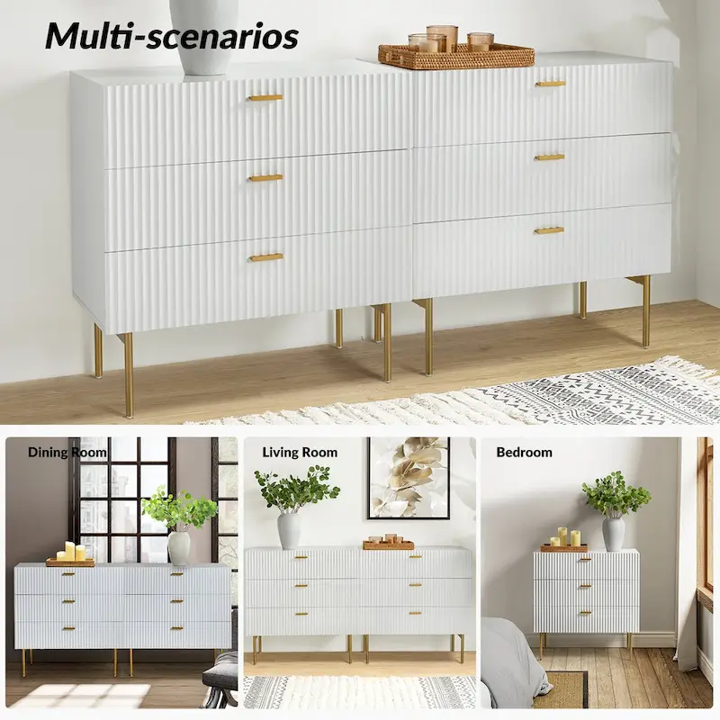 3-Drawer Nightstand with Metal Legs, Set of 2