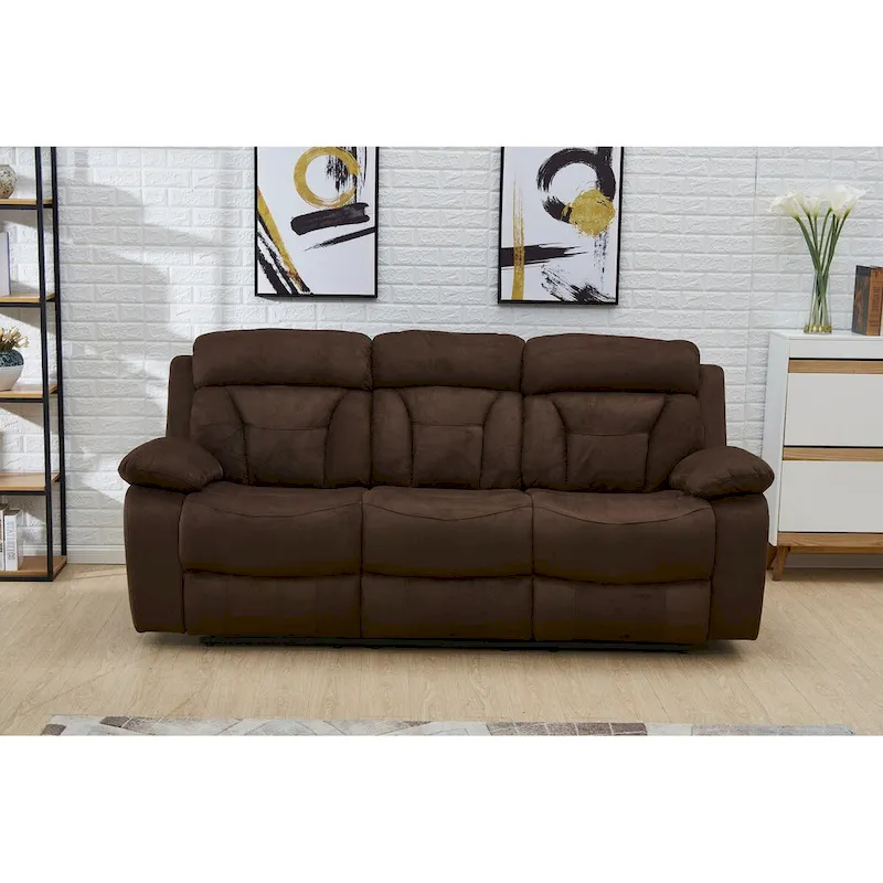 Microfiber Manual Rclining 3-seat Sofa Couch in Dark Brown 8005