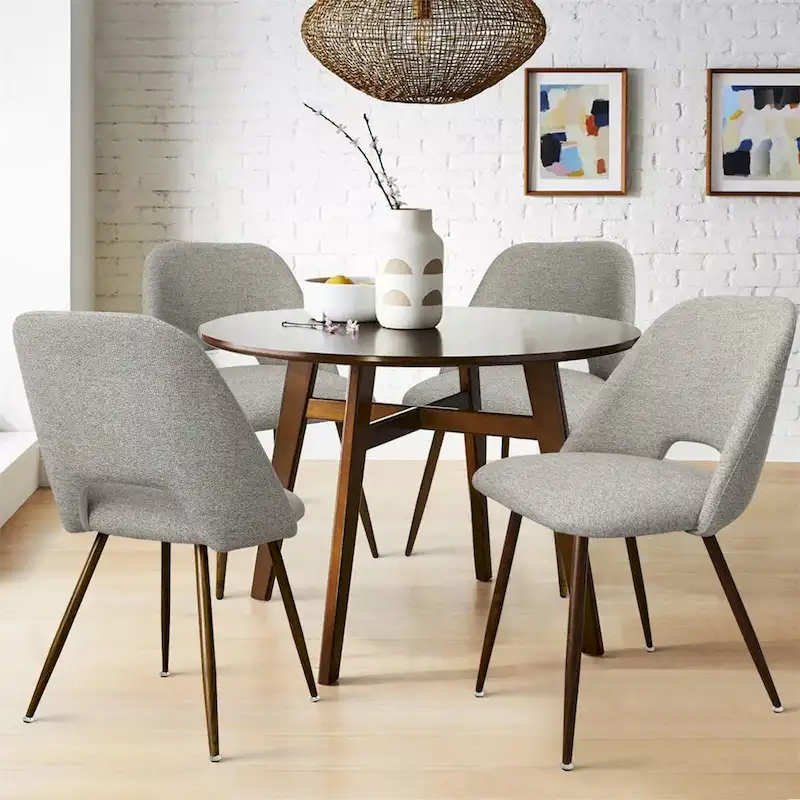 Upholstered Modern Cutout Back Dining Chair with Walnut LegSet of 4)