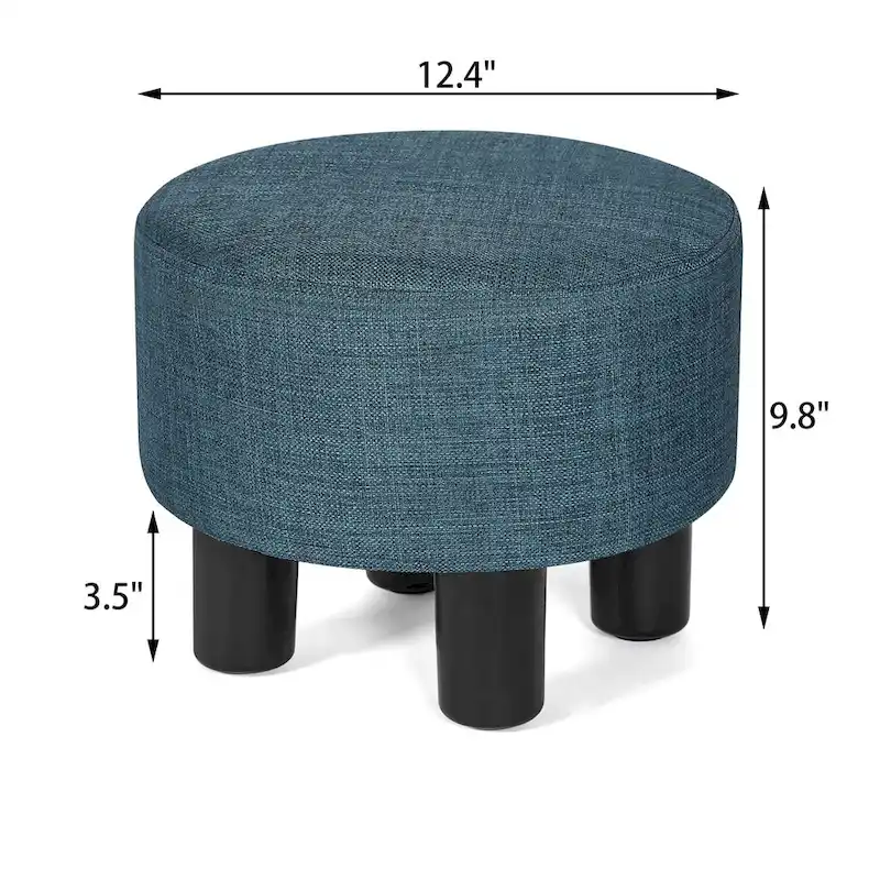 Adeco Round Ottoman Fabric Footrest Modern Padded Chair Footstool