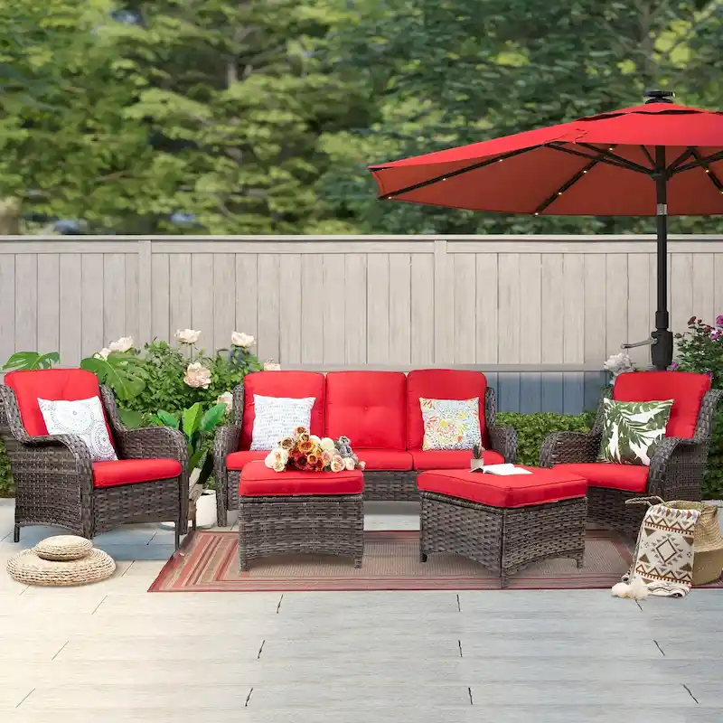 Cozywor 5-Piece Wicker Outdoor Patio Conversation Set