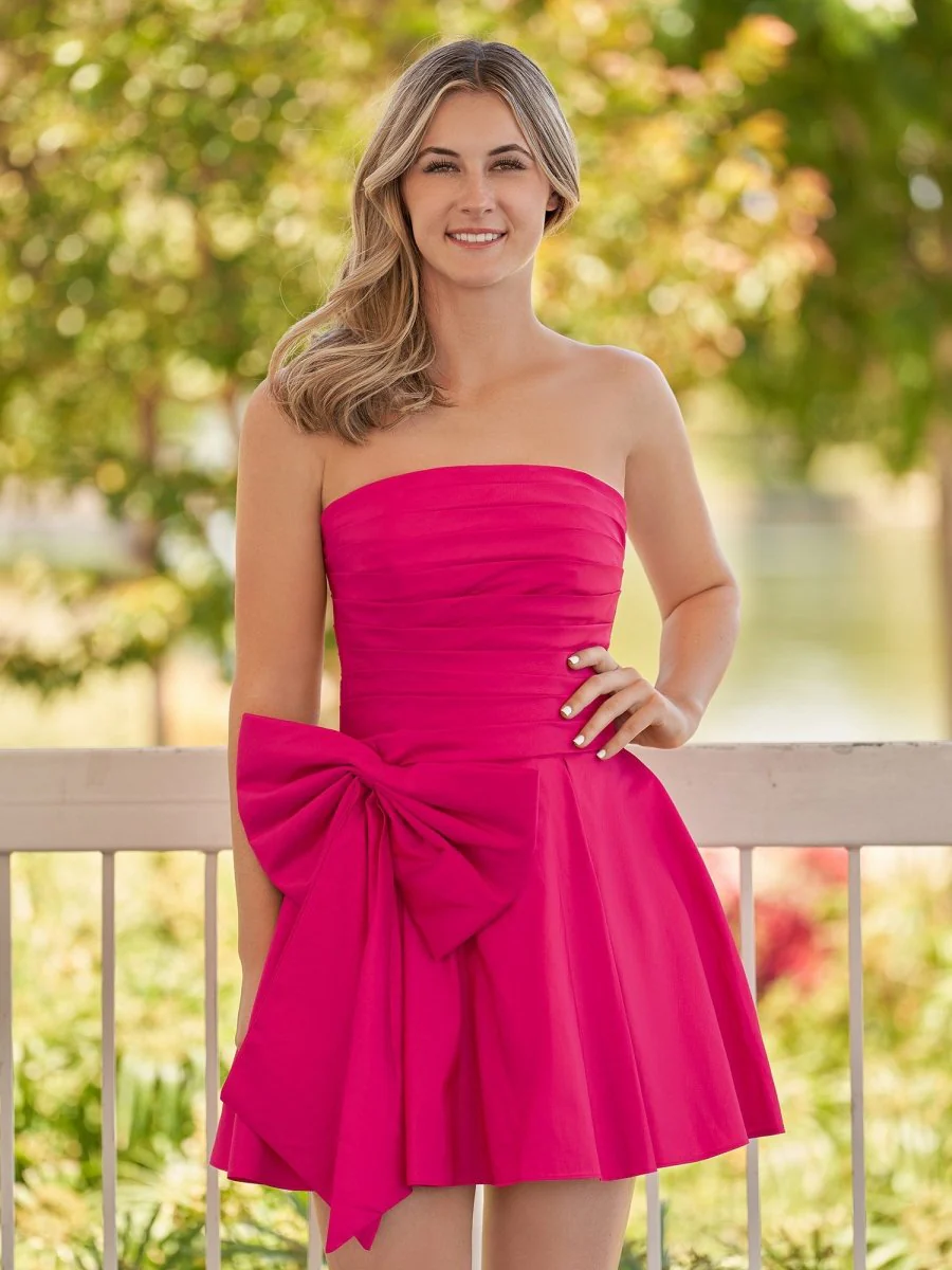 A-Line Red Strapless Mini Homecoming Dress with Bow