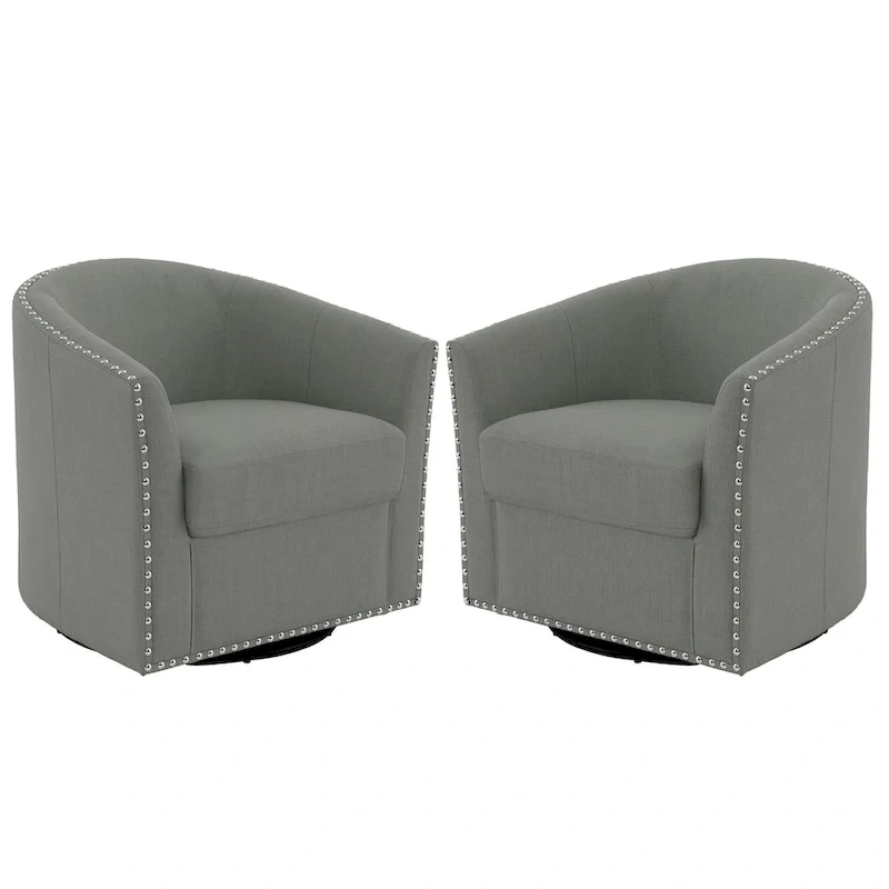 Upholstered Swivel Accent Chairs with Nailhead Trim, Set of 2