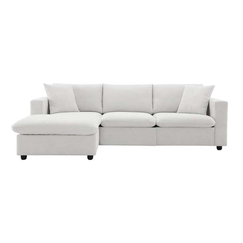 L-shaped Polyester Fabric Couch Set with 2 Free Pillows and Convertible Ottoman