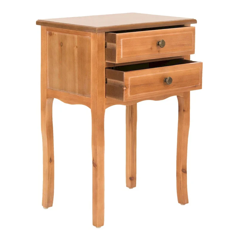 French Farmhouse Accent Table with 2 Drawers - Natural Elm Wood