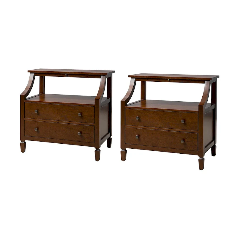 2-Drawer Nightstand with Built-In Outlets and Pull-Out Tray