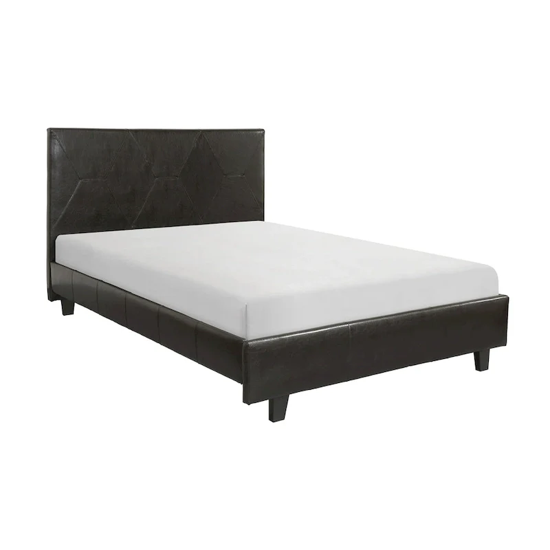 Brown & Black Faux Leather California King Platform Bed, Diamond Stitch Headboard