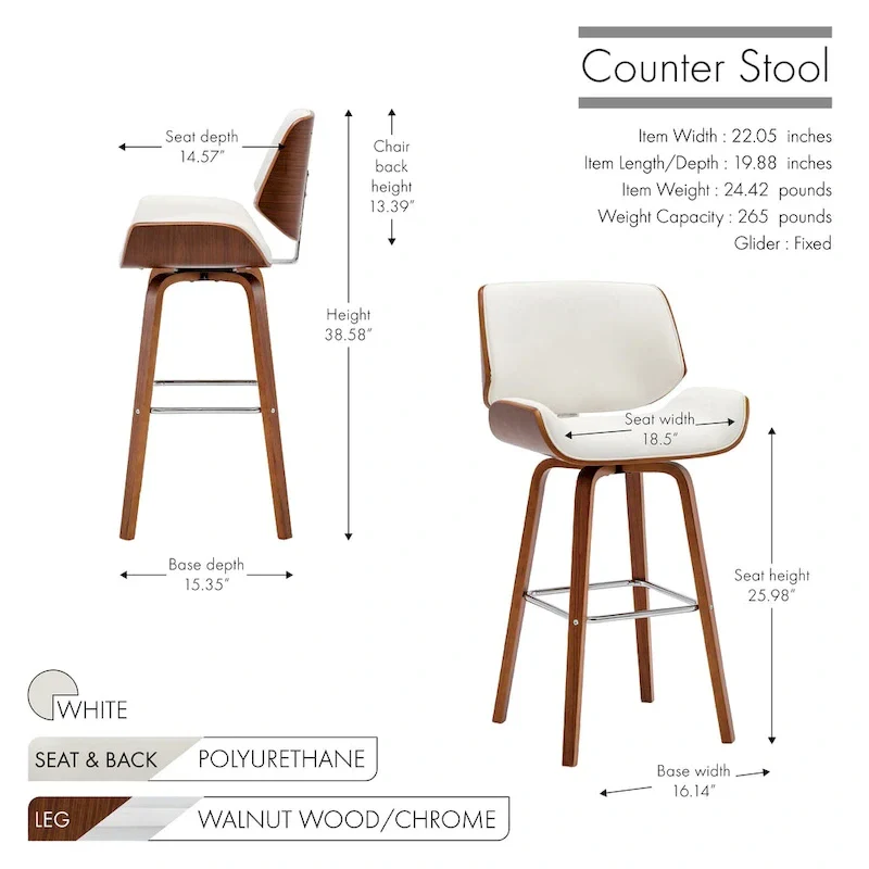 Swivel Counter Stool with PU Leather Seat and Wooden Legs
