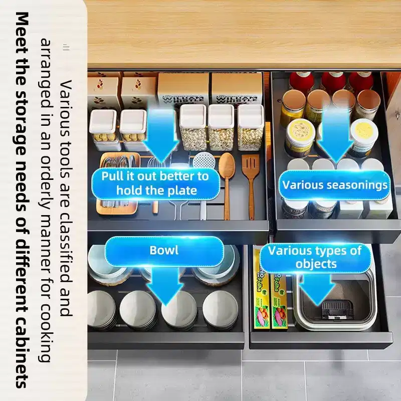 Pull Out Cabinet Organizer,Expandable Sliding Drawer Pantry Shelf,Noiseless Slide Out Pantry Shelves for Kitchen,Living Room,Home