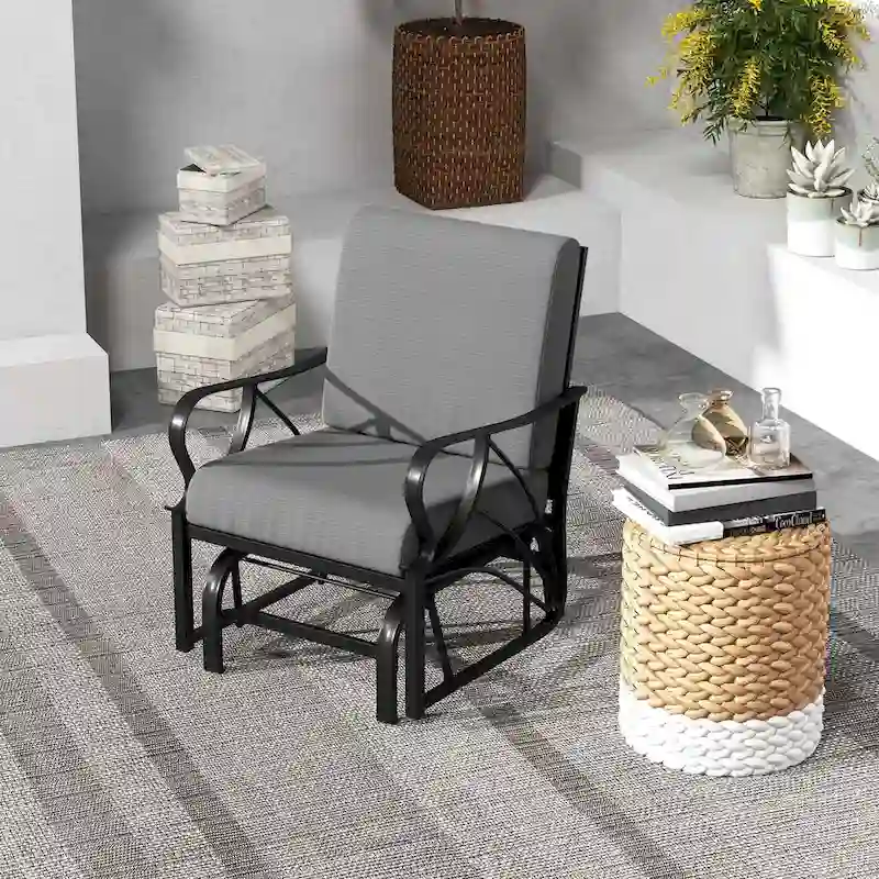 Costway Patio Rocking Chair with Cushion Heavy-Duty Metal Frame Smooth - See Details