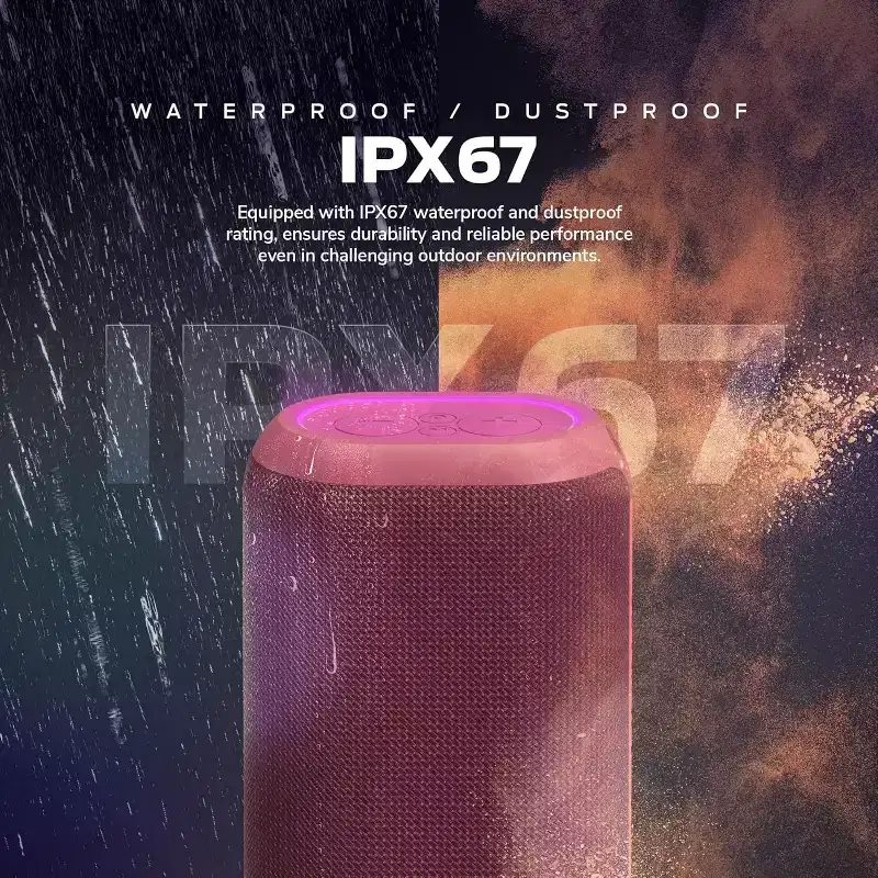 Monster DNA One Portable Bluetooth Speaker, 360 Bass Sound, 10W Qi Wireless Charging Pad, IP67 Waterproof, Indoor/Outdoor Use, Burgundy/Neon Coral