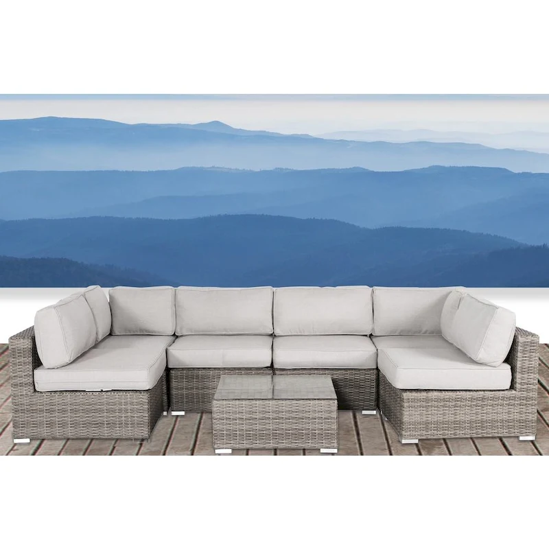 Living Source International Verona Wicker 7-piece Deep Seating Patio Furniture Set