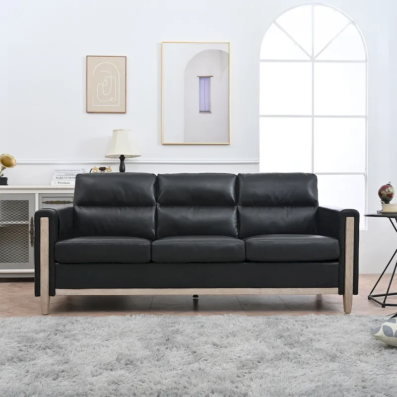 Larb Modern Solid Wood Three-Seater Sofa Couch by Christopher Knight Home