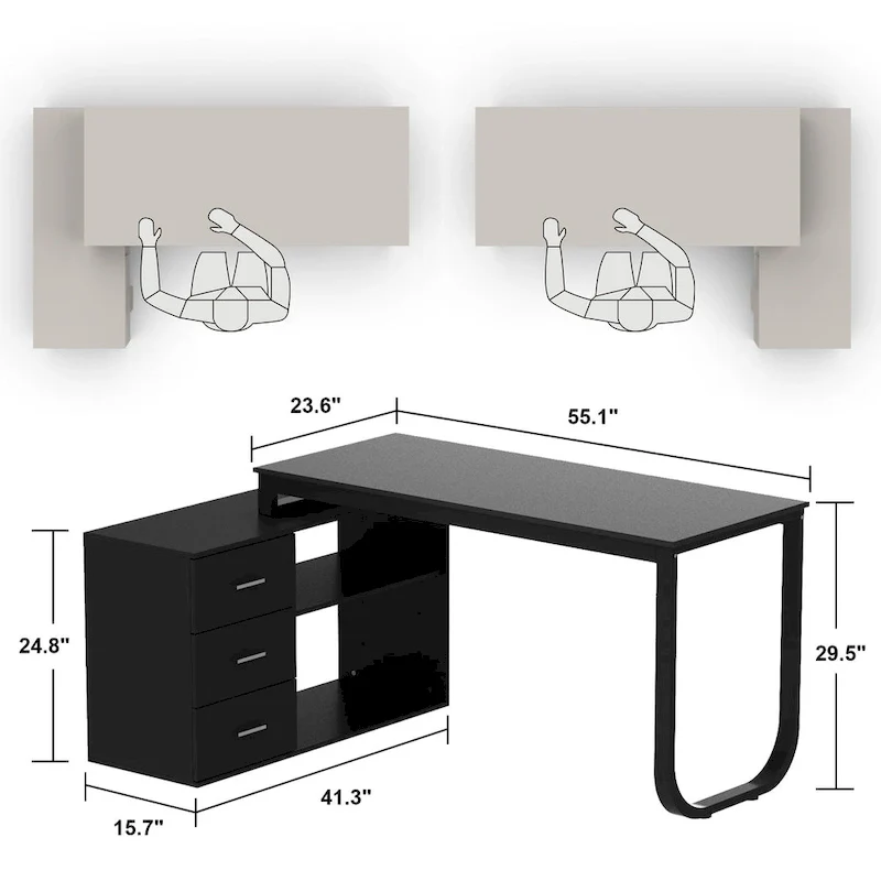 Timechee 55-inch L Shaped Office Computer Desk w/ Drawers
