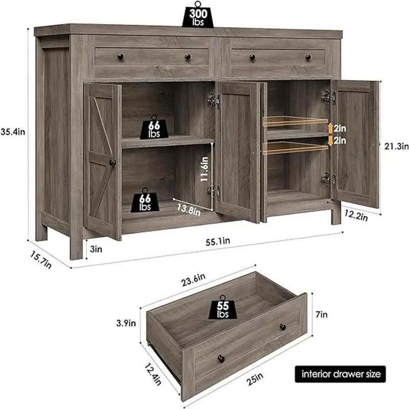 Buffet Sideboard Cabinet - 15.7D x 55.1W x 35.4H