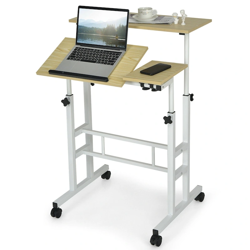 Gymax Mobile Stand up Desk Adjustable Computer Desk Tilting