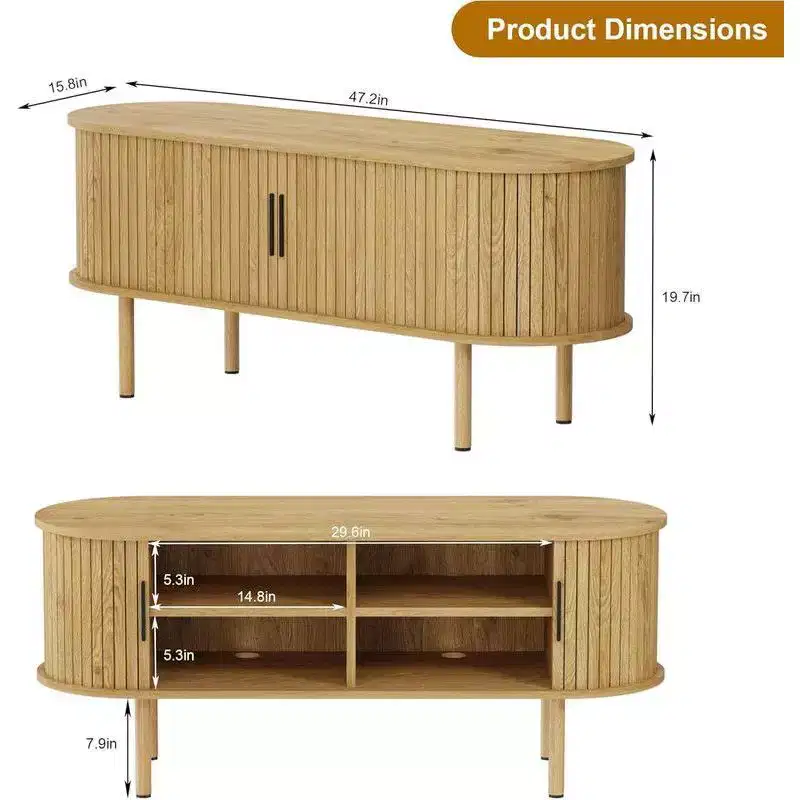 Coolmee 47.2 inch TV Cabinet with Storage and Sliding Doors, Wood Media Console Table for TVs Up to 80 Inches, Modern Entertainment Center