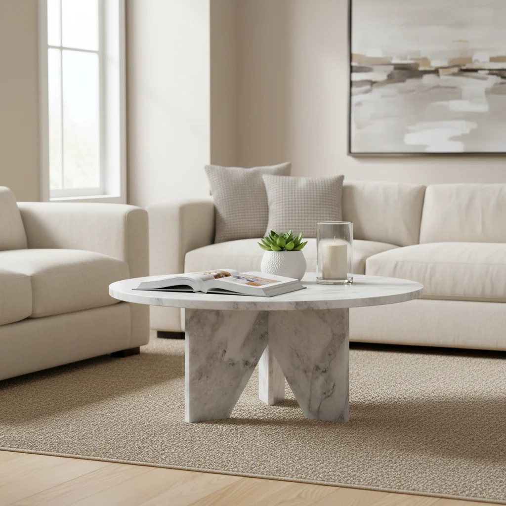 Multi-Color Marble Round Drink Accent Table – Modern Style