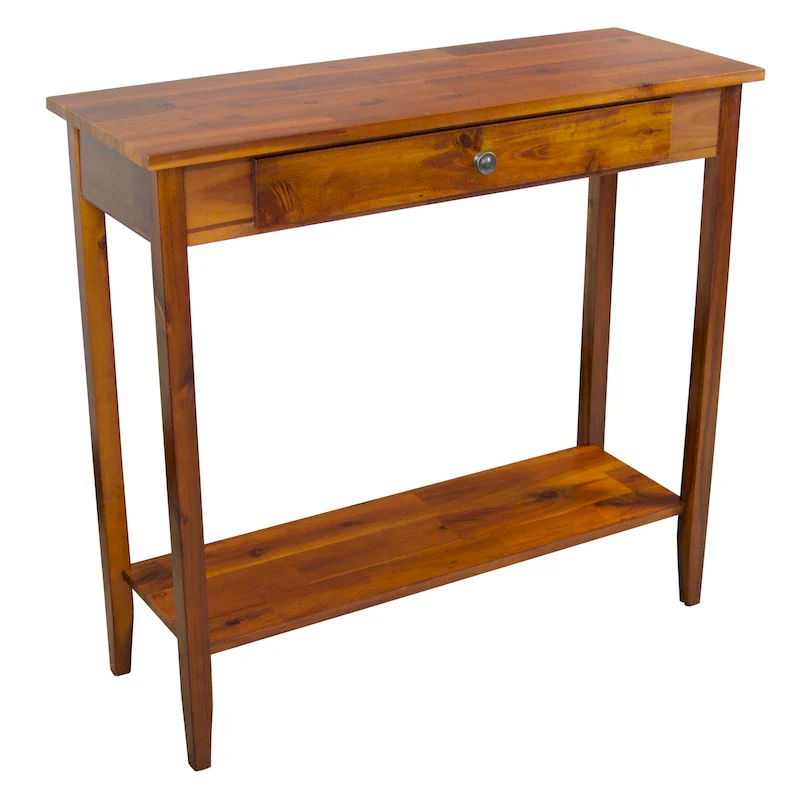 Mahogany / Natural / Black Solid Acacia Wood Console Table with Drawer & Bottom Shelf – Single