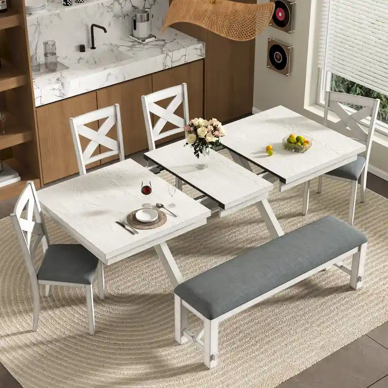 VECELO 90 Inch Modern Solid Wood Rectangular Extendable Dining Table