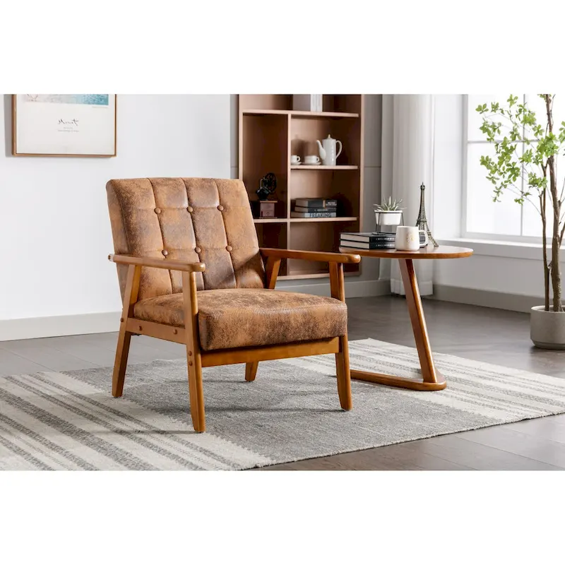 Leisure Chair with Solid Wood Armrest and Feet for Living Room Bedroom Studio chair