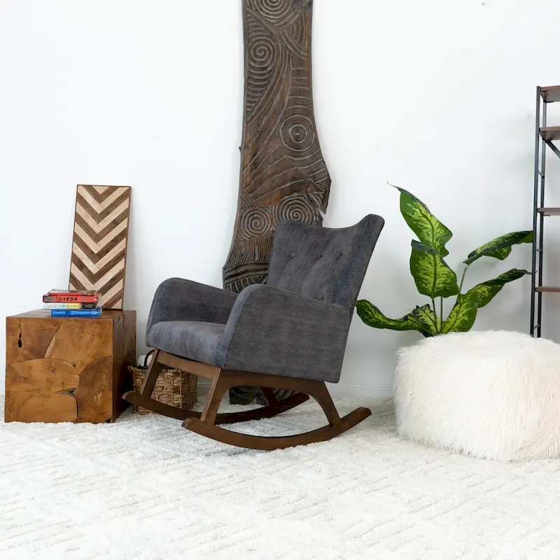 Mid Century Modern Velvet Rocking Chair – Grey