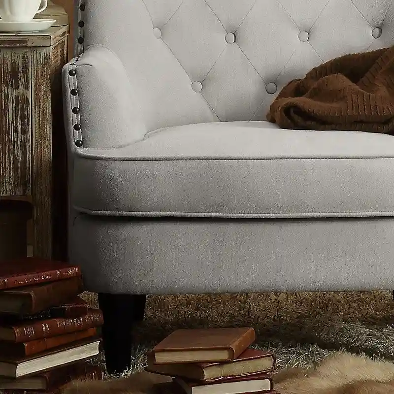 Moser Bay Mignon Velvet / Linen 30  Wide Tufted Wingback Accent Chair