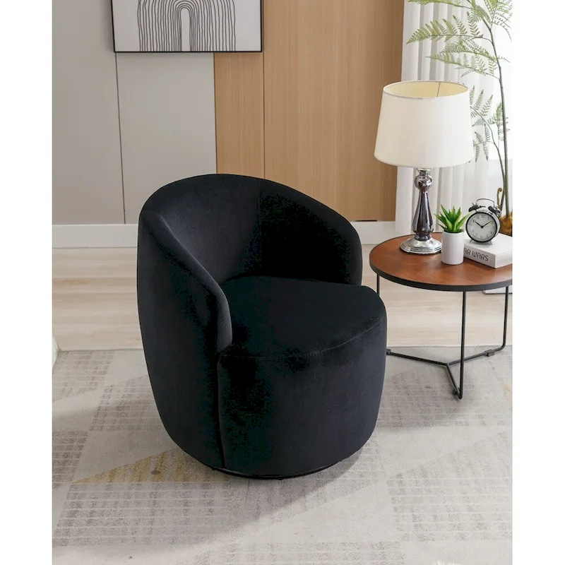 Velvet Fabric Swivel Barrel Chair with Black Powder Coating Metal Ring
