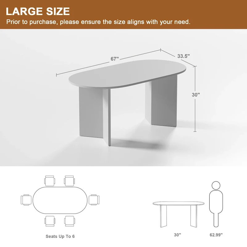 Lumioca Modern Oak Wood Top 67 in. Double Pedestal Base Dining Table