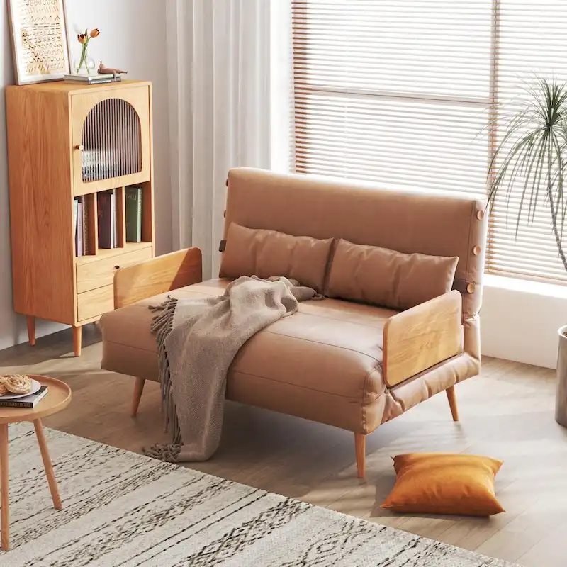 43.3 Upholstered Loveseat Sofa Bed, Beige