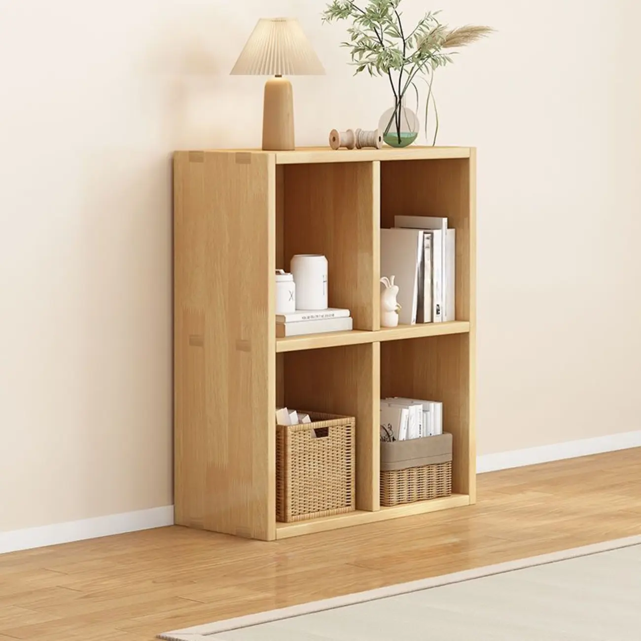 Modern Oak Bookcase Spacious Shelves Multi-Cabinets