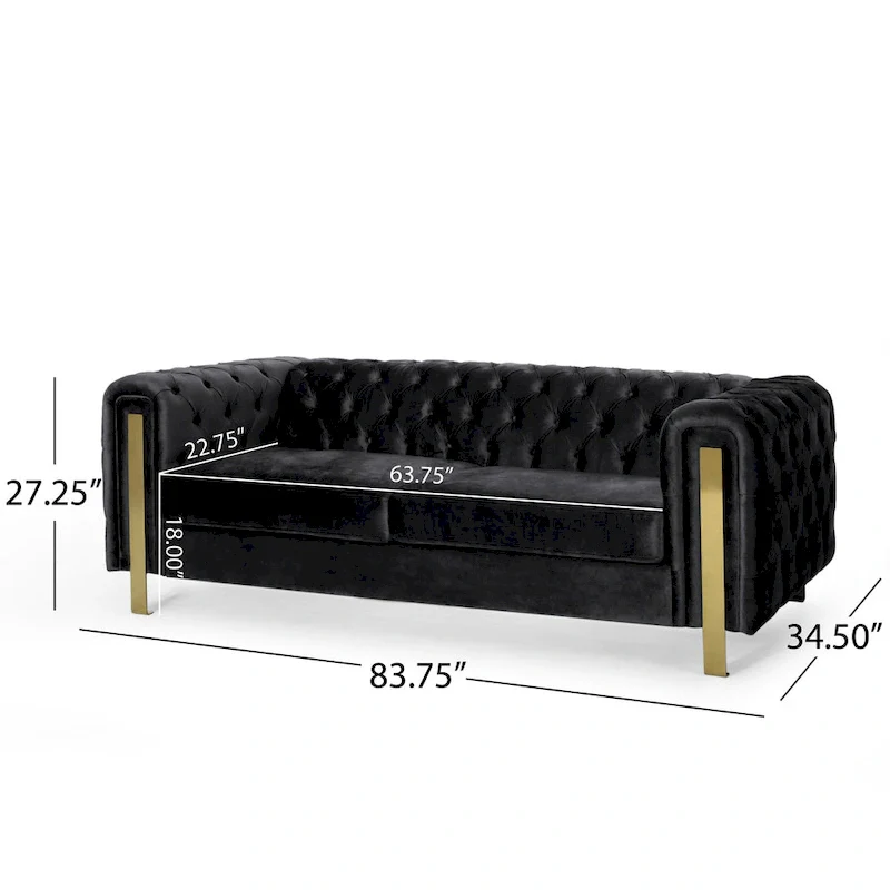 Keyser Modern Glam Tufted Velvet 3 Seater Sofa by Christopher Knight Home - 83.75 L x 34.50 W x 27.25 H