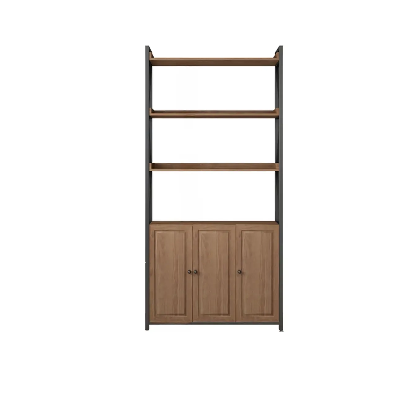 Rustic Brown Metal 6-shelf Open Bookcase with Cabinet