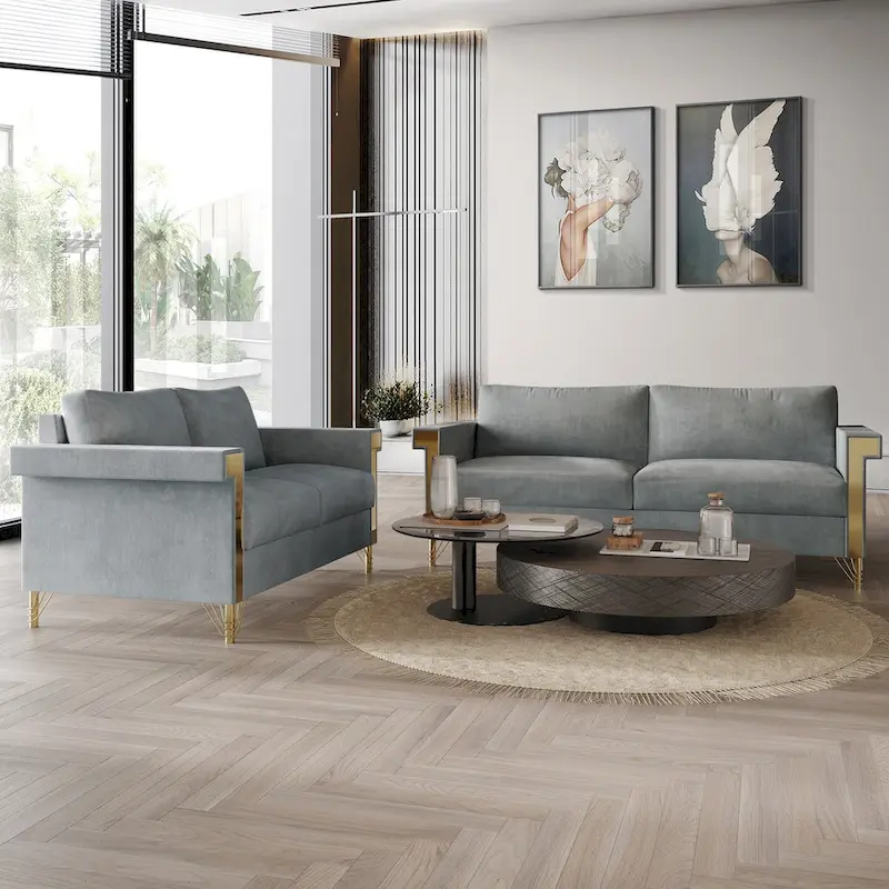 Glam Velvet Upholstered 2-Piece Living Room Set