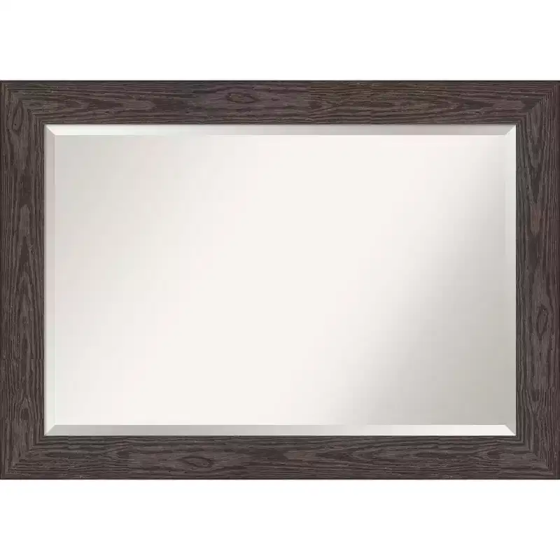 42" x 30" Beveled Bridge Black Wood Wall Mirror - Amanti Art: Modern Rectangle, No Assembly Required