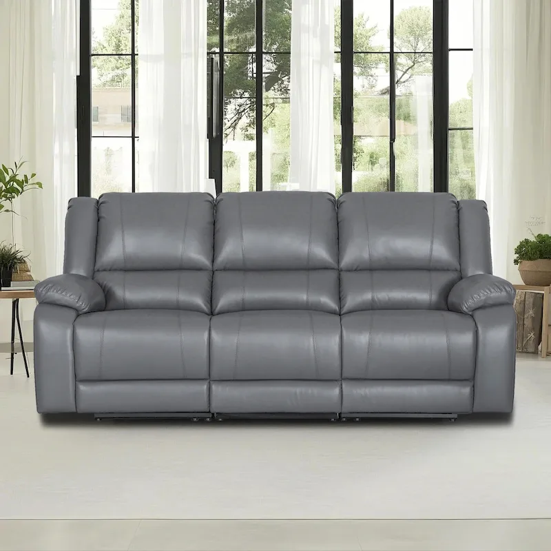 Grey / Black / Brown Faux Leather Reclining Sofa, 3-Seat