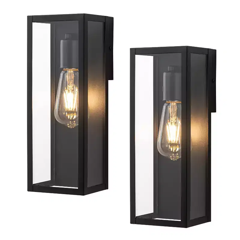 C Cattleya Black Outdoor Wall Lantern Sconce with Clear Tempered Glass (2-Pack)